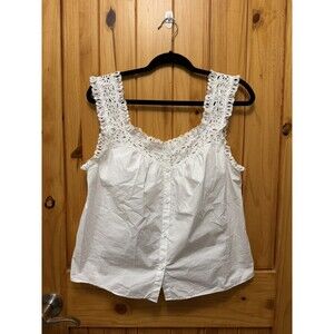 Rebecca Taylor La Vie Women’s White Button Front Eyelet Queen Anne Blouse Sz L